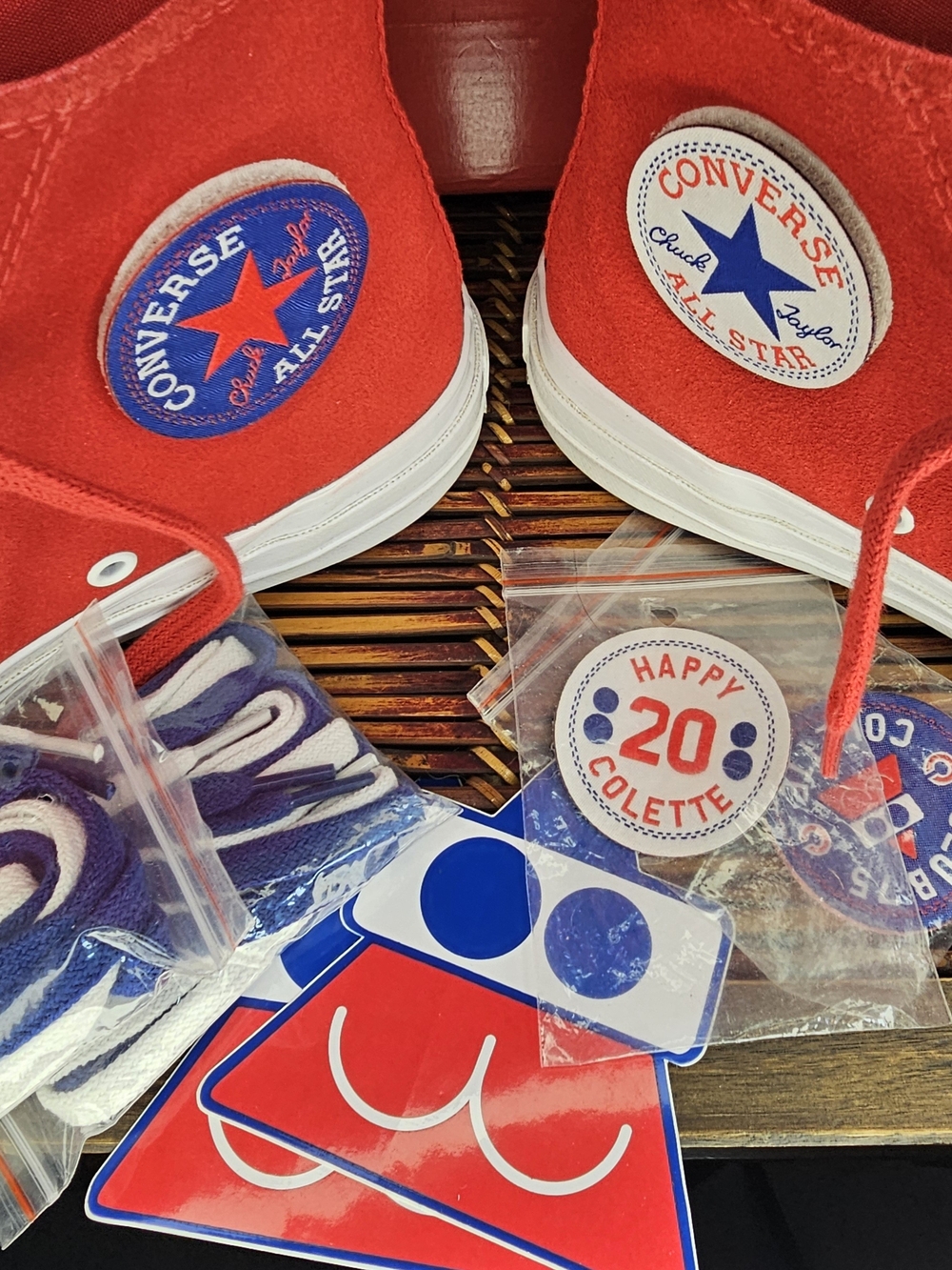 RARE! Colette x Club 75 x Converse Red High-Tops with Blue and White Accents